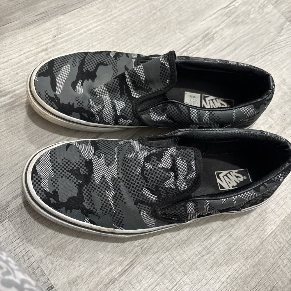 Vans Men's Camo Slip-On Sneakers - Black and Gray